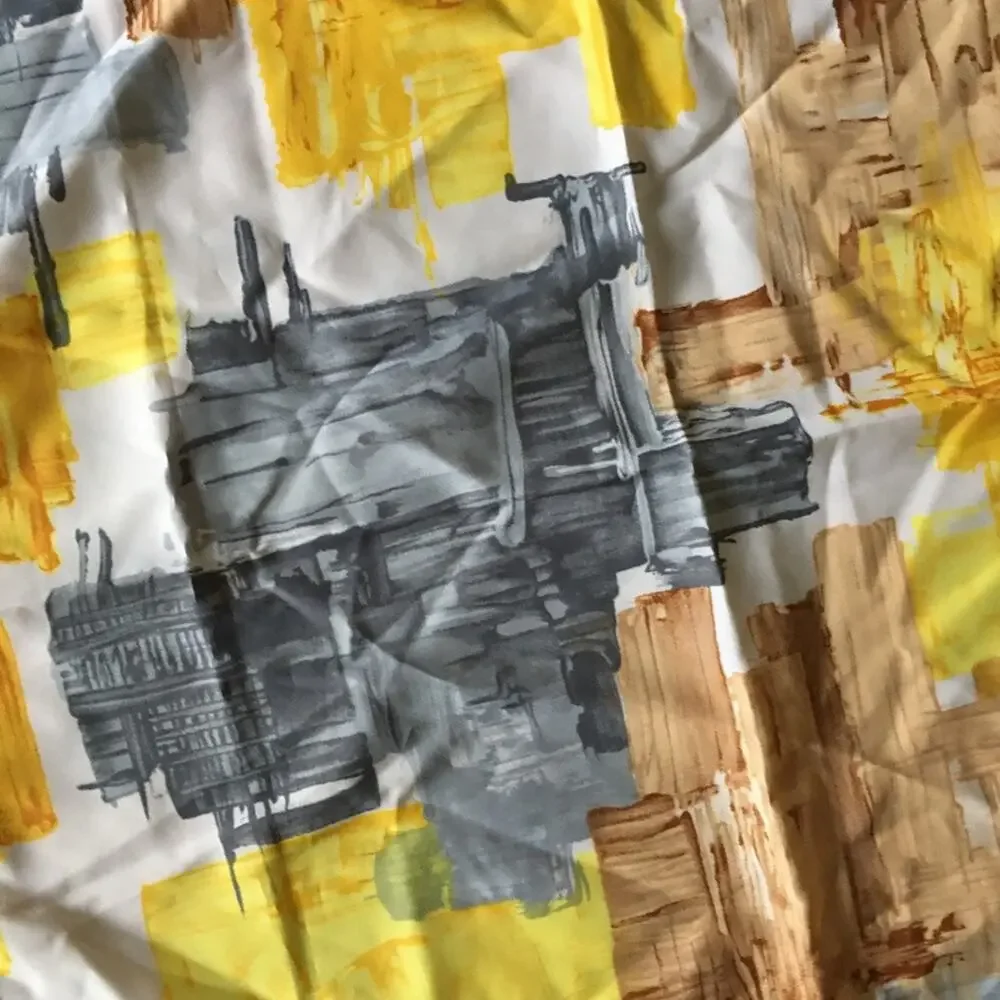 Vintage Mademoiselle brand chic yellow and gray abstract motif scarf